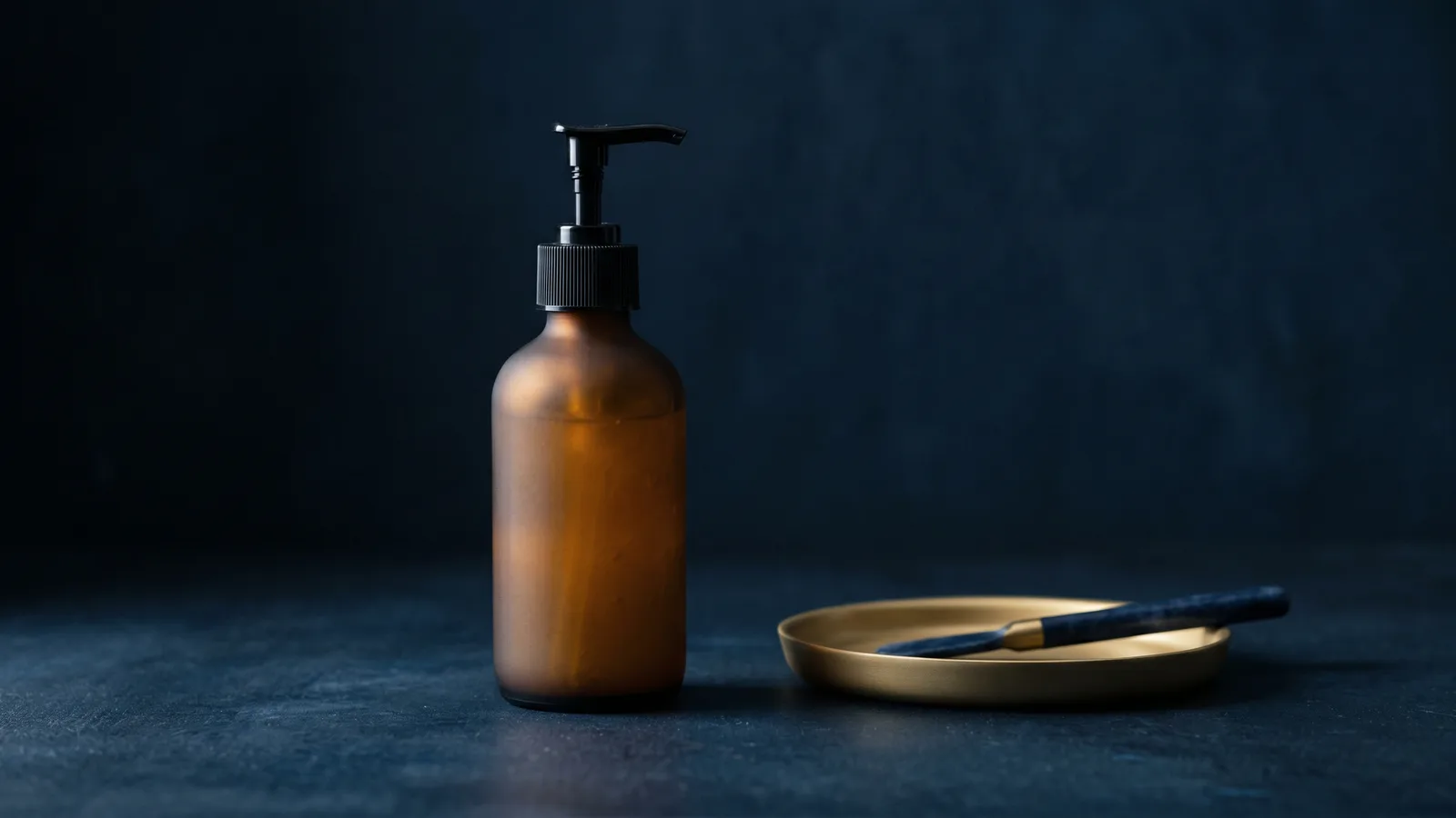 A topical gel pump bottle in dramatic side light